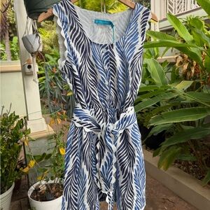Tori Richard Navy and White Wave Print Romper